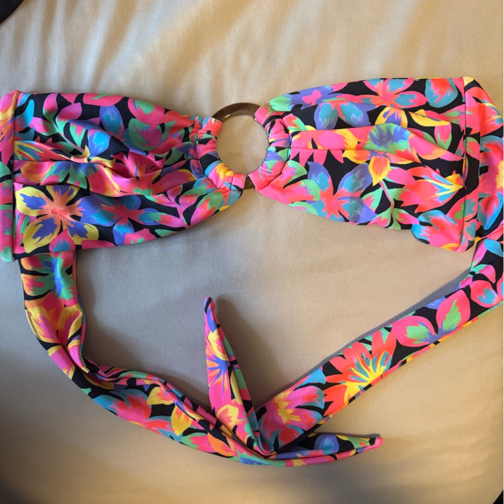 Kulani Kinis Neon Floral Bandeau Bikini Top - Black, Pink, Blue, Green, Yellow